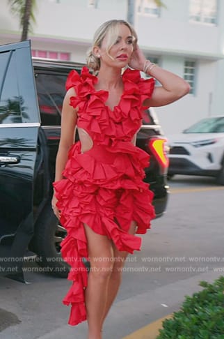 Nicole’s red ruffle mini dress on The Real Housewives of Miami