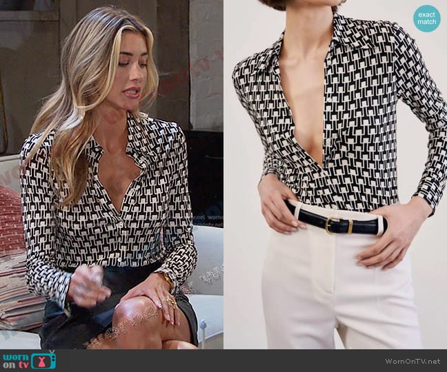 Nili Lotan Celestine Shirt in Ivory/Black worn by Sloan Peterson (Jessica Serfaty) on Days of our Lives