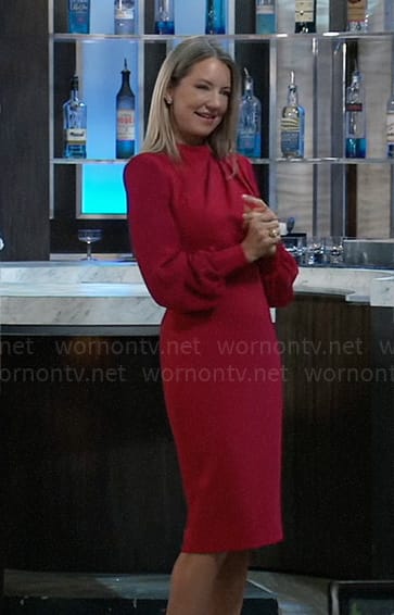 Nina’s red draped long sleeve sheath dress on General Hospital