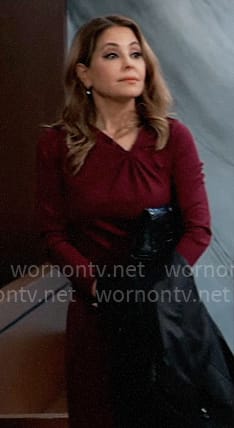 Olivia’s burgundy gathered dress on General Hospital