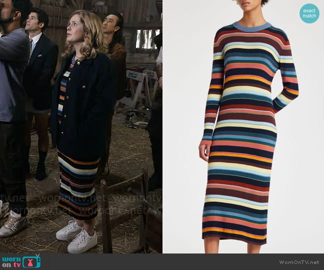 Paul Smith Multi Stripe Knitted Dress worn by Sam (Rose McIver) on Ghosts