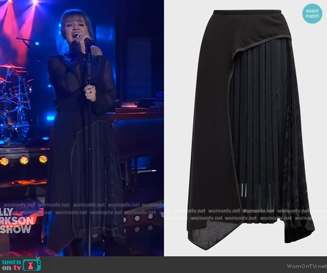 3.1 Phillip Lim Pleated Multi-Panel Draped Midi Skirt worn by Kelly Clarkson on The Kelly Clarkson Show