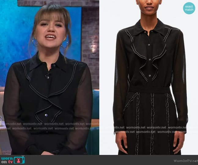 3.1 Phillip Lim Ruffle Shirt With Contrast Stitching worn by Kelly Clarkson on The Kelly Clarkson Show