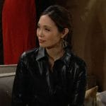 Poppy’s long black leather shirt dress on The Bold and the Beautiful