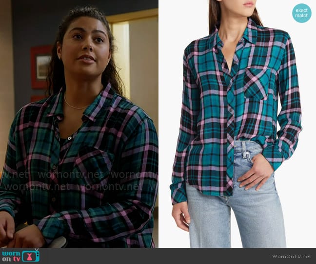 Rails Hunter Shirt in Aqua Lilac worn by Kylie Estevez (Katelynn Shennett) on Chicago Fire