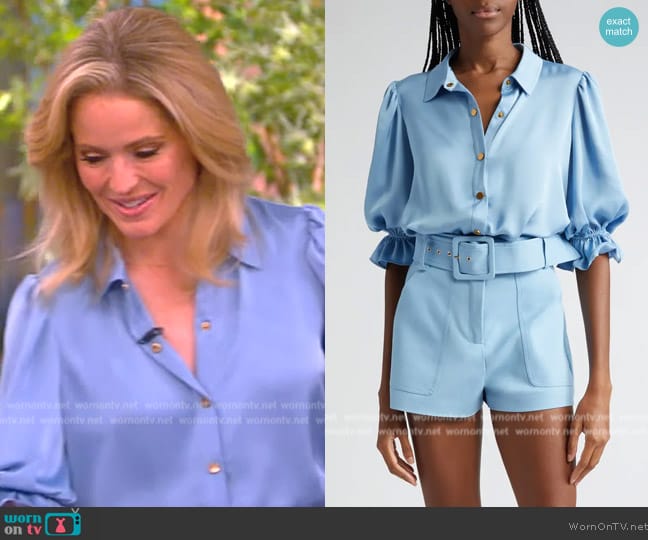 Ramy Brook Dina Matte Satin Bodysuit worn by Sara Haines on The View