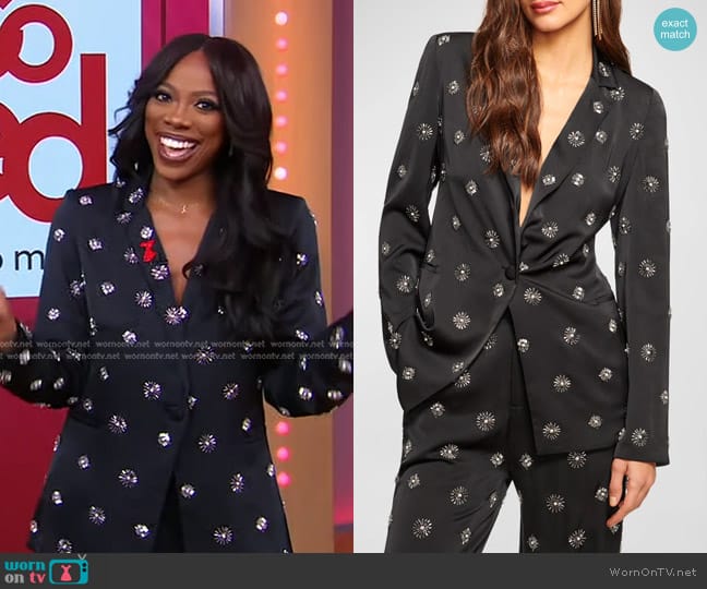 Ramy Brook Willa Embellished Single-Breasted Blazer worn by Yvonne Orji on Good Morning America