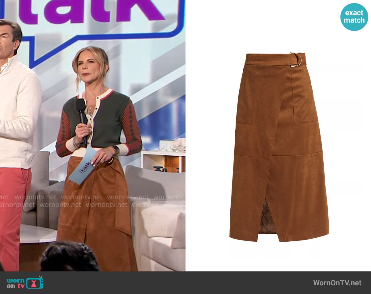 Ramy Brook Delphia Faux Suede Wrap Skirt worn by Natalie Morales on The Talk