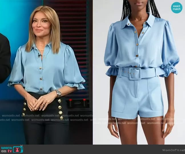 Ramy Brook Dina Matte Satin Bodysuit worn by Kit Hoover on Access Hollywood