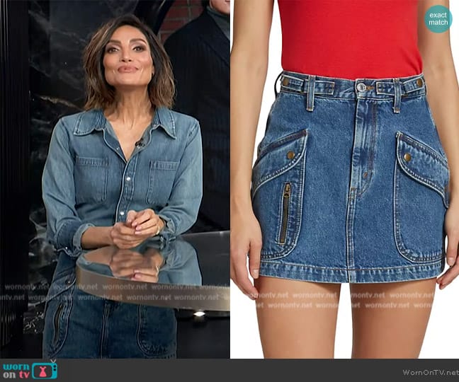 Re/done Racer Denim Miniskirt worn by Courtney Lopez on E! News