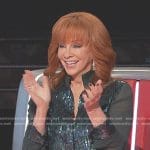 Reba McEntire’s teal sequin panel shirt on The Voice