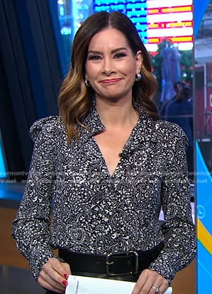 Rebecca’s black paisley print blouse on Good Morning America
