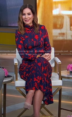 Rebecca’s navy and red floral turtleneck dress on Good Morning America