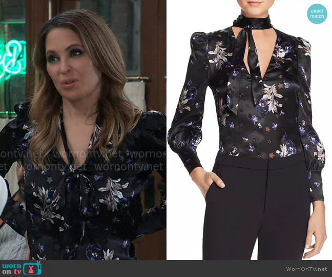 Rebecca Taylor Violet Tie-Neck Silk Blouse worn by Olivia Falconeri (Lisa Lo Cicero) on General Hospital