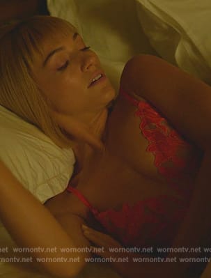Imogene’s red floral lace bra on Death and Other Details