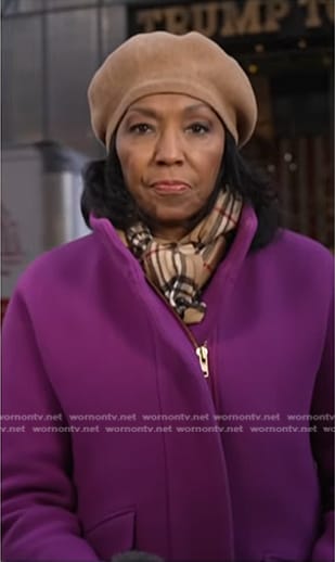 Rehema Ellis’s purple zip coat on NBC News Daily