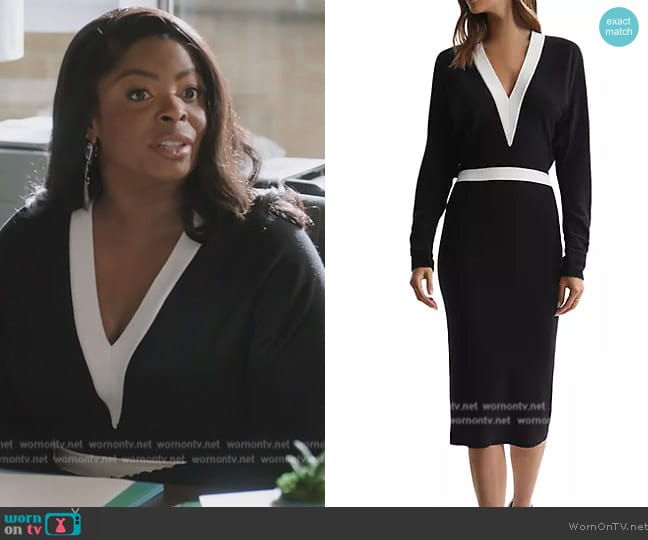 Reiss Jodie Contrast Trim Sheath Dress worn by Ava Coleman (Janelle James) on Abbott Elementary