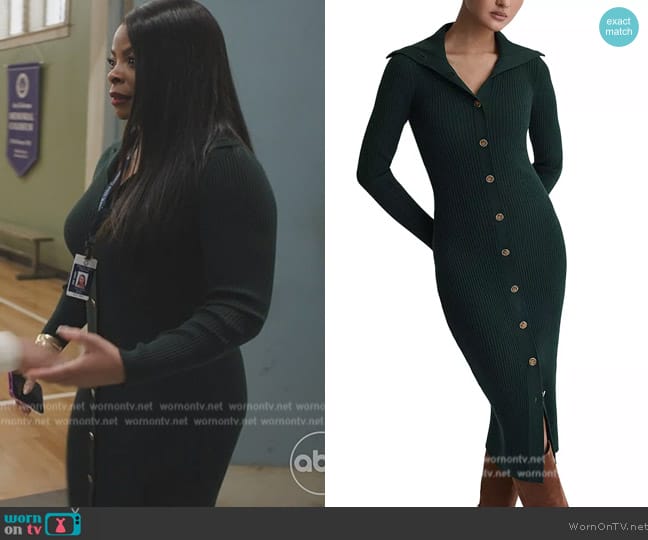 Reiss Maria Knitted Button Front Dress worn by Ava Coleman (Janelle James) on Abbott Elementary