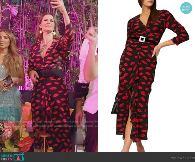 Rixo Rose Lip Print Midi Dress worn by Julia Lemigova (Julia Lemigova) on The Real Housewives of Miami