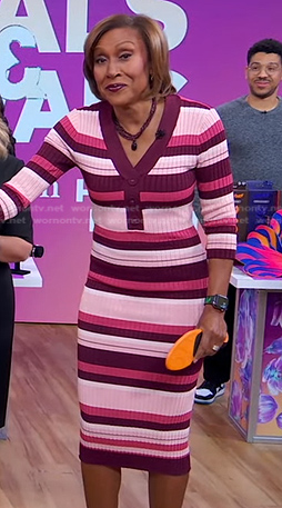 Robin’s pink striped v-neck dress on Good Morning America