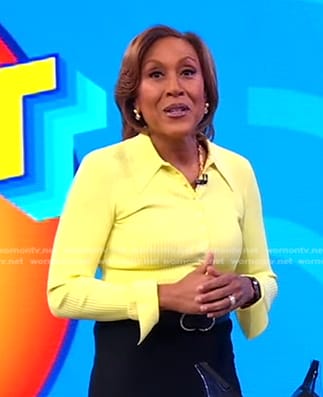 Robin’s yellow ribbed polo sweater on Good Morning America