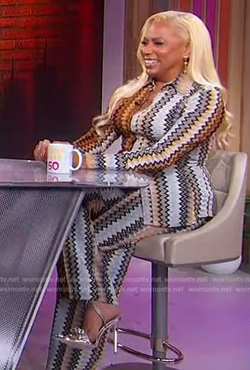 Rolanda Watt’s zig-zag print top and pants on Sherri