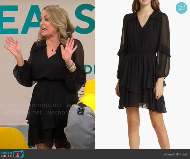 Sam Edelman Tiered Long Sleeve Georgette Minidress worn by Katie McGee on CBS Mornings