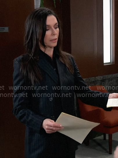 Anna’s navy pinstripe blazer on General Hospital