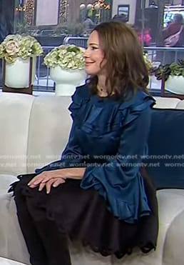 Dr. Samantha Boardman’s teal blue ruffle satin blouse on Today
