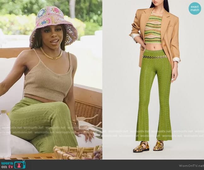 Sandro Metallic knit pants worn by Candiace Dillard Bassett on The Real Housewives of Potomac