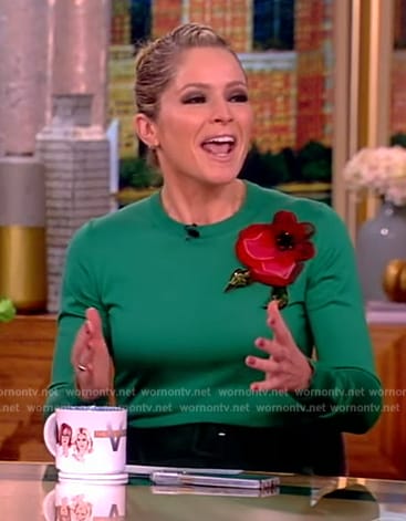 Sara’s green floral applique sweater on The View