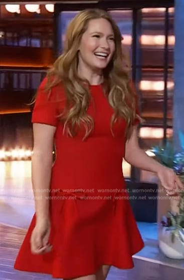 Sarah J. Maas’s red bow detail mini dress on The Kelly Clarkson Show