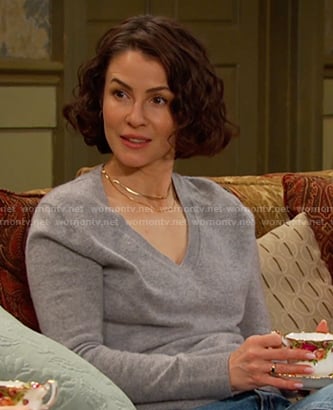 Sarah’s grey v-neck sweater on Days of our Lives