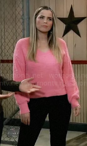 Sasha’s pink textured v-neck sweater on General Hospital