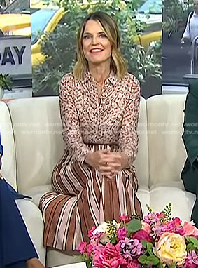 Savannah’s beige floral blouse and striped skirt on Today