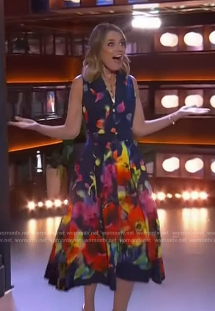 Savannah’s blue floral print dress on The Kelly Clarkson Show