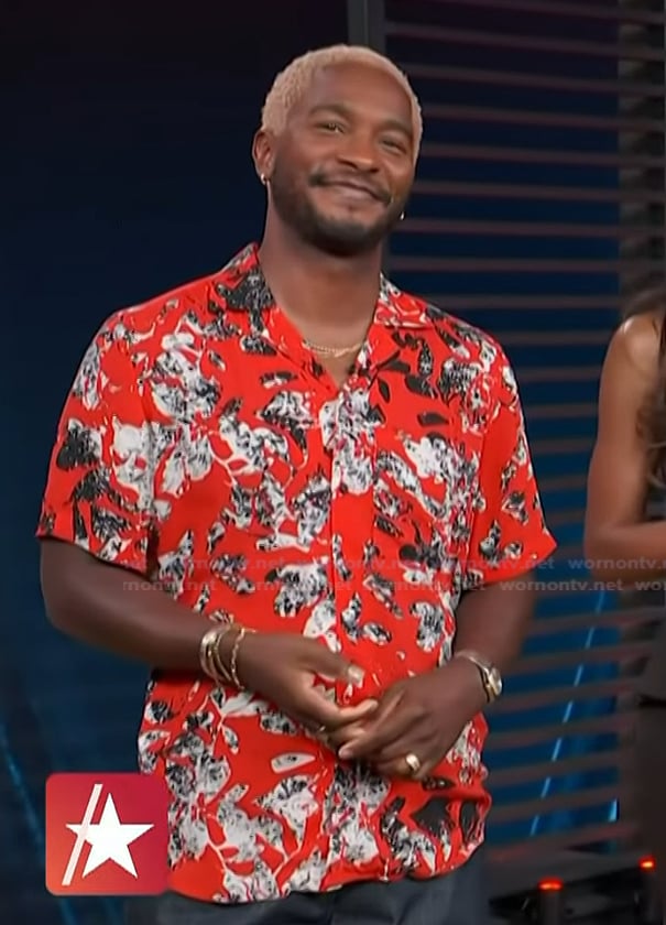 Scott’s red floral short sleeve shirt on Access Hollywood