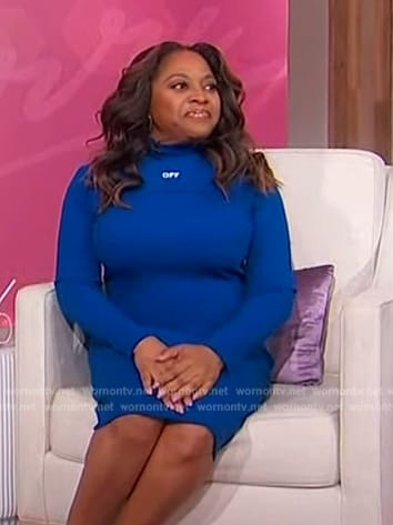Sherri’s blue mock neck dress on Sherri