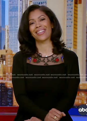 Shirleen’s black embellished mesh neck dress on Good Morning America