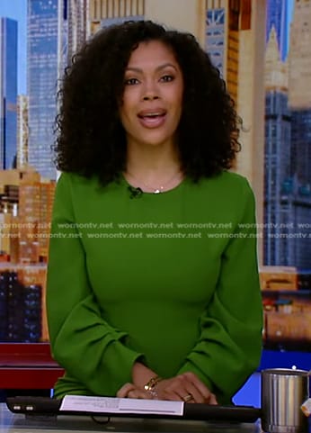 Shirleen’s green ruched sleeve dress on Good Morning America