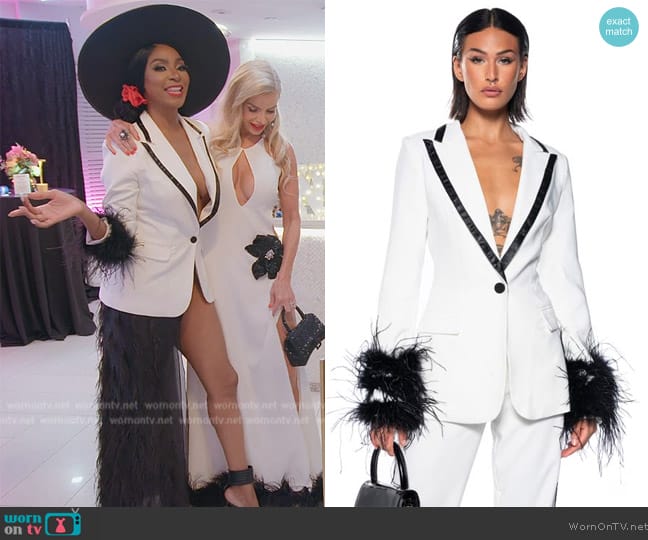 Akira Atlantic City Contrast Trim Blazer with Feathers worn by Guerdy Abraira (Guerdy Abraira) on The Real Housewives of Miami