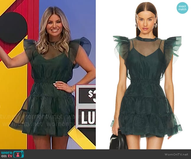 Simkhai Monique Dress in Emerald worn by Amber Lancaster on The Price is Right