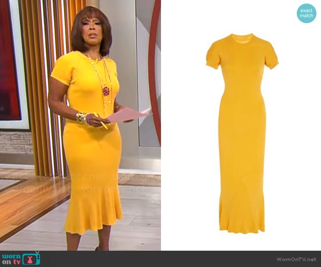 Brandon Maxwell Fitted Ribbed Midi Dress worn by Gayle King on CBS Mornings