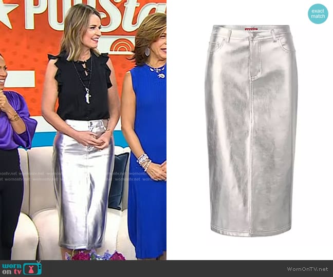 Staud Oaklyn Metallic Faux Leather Skirt worn by Savannah Guthrie on Today