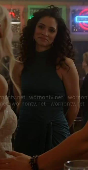 Stella’s blue knotted midi dress at Casey & Brett’s wedding on Chicago Fire