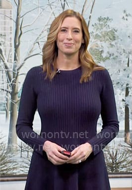 Stephanie Abrams’ navy rib knit dress on CBS Mornings