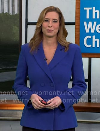 Stephanie Abrams’ blue double-breasted blazer on CBS Mornings