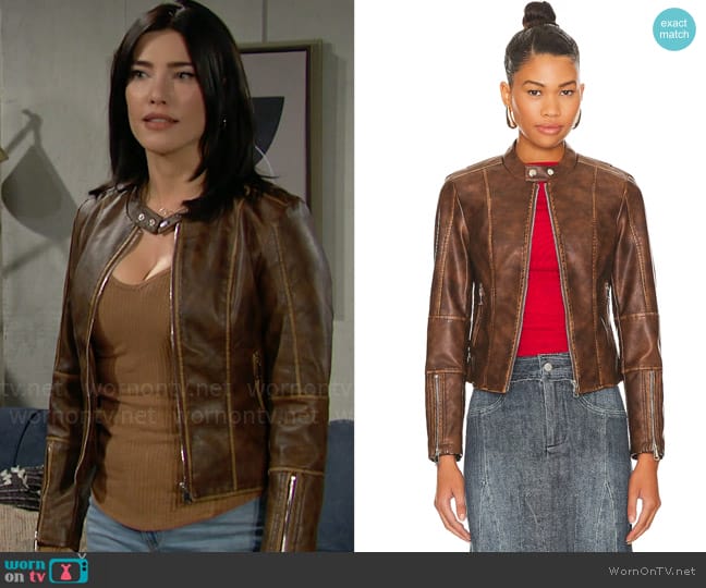 Superdown Steph Faux Leather Moto Jacket worn by Steffy Forrester (Jacqueline MacInnes Wood) on The Bold and the Beautiful