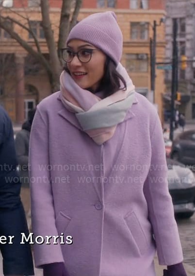 Susan’s purple coat on So Help Me Todd