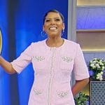 Tamron’s pink embellished trim mini dress on Tamron Hall Show